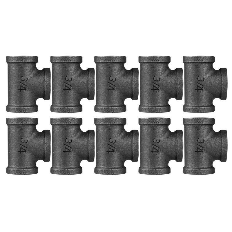 CertBuy 10 Pack 3/4" Pipe Tee, CertBuy Black Cast Iron Tee Pipe Decor Pipe Fittings with Threaded Hole for Vintage Retro Steampunk Industrial Pipe, Furniture and DIY DÃ©cor - Image 1